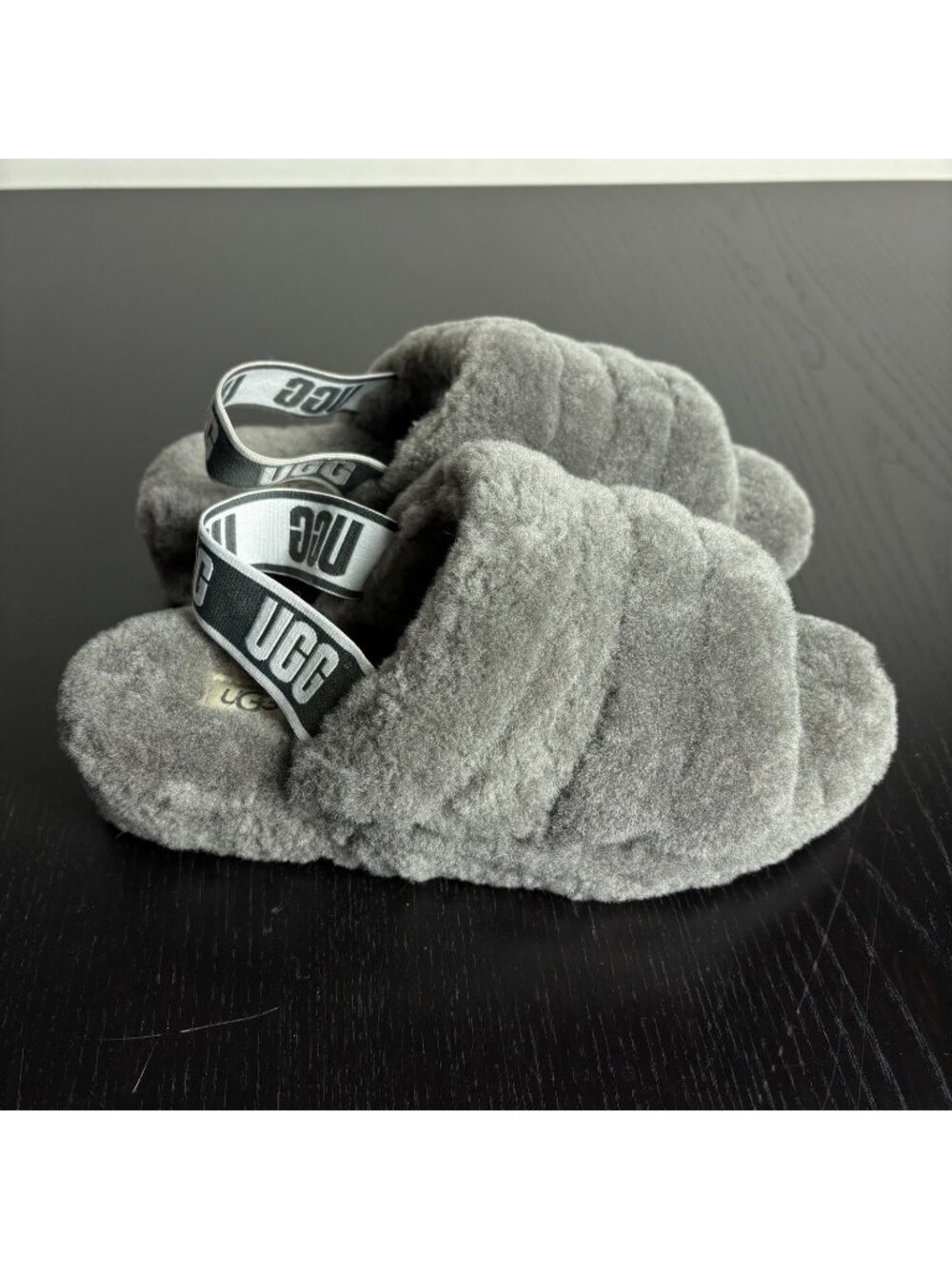 UGG Womens Size 8 US Fluff Yeah Gray Slide Slippers